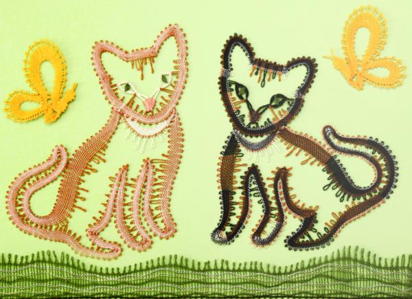 516 Klöppelbrief  Kätzchen "Charly und Nelly"